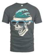 Surf Skull Graphic Tshirt Cool Ocean Wave Summer Street Style - gray t-shirt on white background