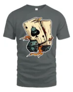 Ace Skull Playing Cards Dice Graphic Tshirt Lucky Gambler Style - gray t-shirt on white background