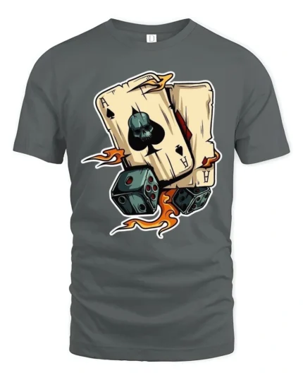 Ace Skull Playing Cards Dice Graphic Tshirt Lucky Gambler Style - gray t-shirt on white background