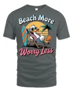 Beach More Worry Less Duck Graphic Tshirt Funny Summer Vacation Style - gray t-shirt on white background