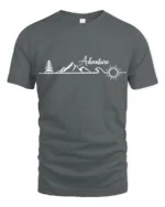 Adventure Mountain Line Art Graphic Tshirt Minimal Outdoor Style - gray t-shirt on white background