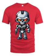 Cyber Skull Robot Warrior Graphic Tshirt Futuristic Sci Fi Power Style - red t-shirt on white background