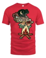Camping Campfire Mountain Night Adventure Graphic Tshirt Nature Style - red t-shirt on white background