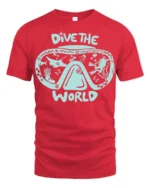 Dive The World Scuba Diving Graphic Tshirt Ocean Adventure Style - red t-shirt on white background