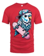 Cute Skateboard Parrot Graphic Tshirt Cool Bird Skater Style - red t-shirt on white background