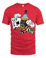 Poker Whiskey Cigar Graphic Tshirt Casino Night Lucky Style - red t-shirt on white background