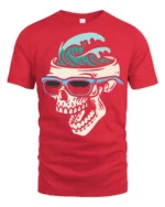 Surf Skull Graphic Tshirt Cool Ocean Wave Summer Street Style - red t-shirt on white background