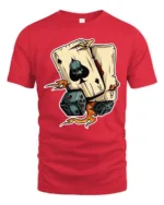 Ace Skull Playing Cards Dice Graphic Tshirt Lucky Gambler Style - red t-shirt on white background