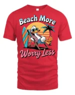 Beach More Worry Less Duck Graphic Tshirt Funny Summer Vacation Style - red t-shirt on white background