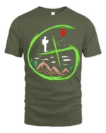 Christian Adventure Faith Cross Mountain Graphic Tshirt Outdoor Style - military green t-shirt on white background