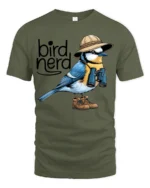Funny Bird Nerd Graphic Tshirt Cute Birdwatching Humor Style - military green t-shirt on white background