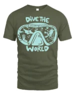 Dive The World Scuba Diving Graphic Tshirt Ocean Adventure Style - military green t-shirt on white background
