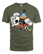 Poker Whiskey Cigar Graphic Tshirt Casino Night Lucky Style - military green t-shirt on white background