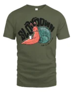 Slow Down Funny Snail Graphic Tshirt Life Humor Relax Style - military green t-shirt on white background
