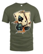 Ace Skull Playing Cards Dice Graphic Tshirt Lucky Gambler Style - military green t-shirt on white background