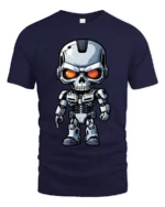 Cyber Skull Robot Warrior Graphic Tshirt Futuristic Sci Fi Power Style - navy t-shirt on white background