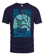Be Kind To The Sea Graphic Tshirt Ocean Lover Coastal Style - navy t-shirt on white background