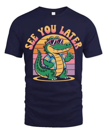 Funny See You Later Alligator Retro Summer Graphic Tshirt Style - navy t-shirt on white background