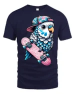 Cute Skateboard Parrot Graphic Tshirt Cool Bird Skater Style - navy t-shirt on white background