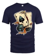 Ace Skull Playing Cards Dice Graphic Tshirt Lucky Gambler Style - navy t-shirt on white background