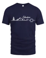 Adventure Mountain Line Art Graphic Tshirt Minimal Outdoor Style - navy t-shirt on white background