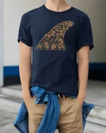 Floral Ocean Wave Graphic Tshirt Tropical Beach Nature Style - model wearing navy tee with hands in pockets