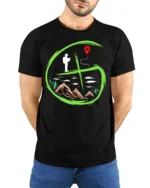 Christian Adventure Faith Cross Mountain Graphic Tshirt Outdoor Style - model wearing black tee with hands behind back