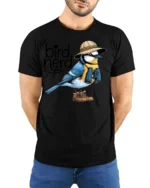 Funny Bird Nerd Graphic Tshirt Cute Birdwatching Humor Style - model wearing black tee with hands behind back