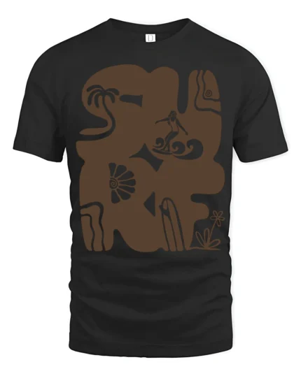 Retro Surf Art Abstract Beach Aesthetic Minimal Graphic Tee - black t-shirt on white background