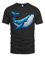 Majestic Blue Whale Ocean Marine Life Artistic Graphic Tee - black t-shirt on white background