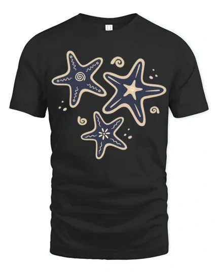 Retro Starfish Ocean Aesthetic Coastal Beach Graphic Tee - black t-shirt on white background