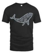 Artistic Tribal Whale Ocean Nature Inspired Graphic Tee - black t-shirt on white background