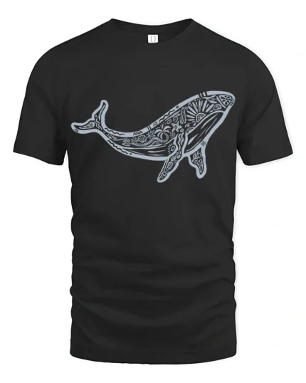 Artistic Tribal Whale Ocean Nature Inspired Graphic Tee - black t-shirt on white background