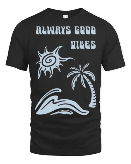 Always Good Vibes Retro Beach Wave Positive Graphic Tee - black t-shirt on white background