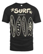 Surf Club Retro Surfboards Beach Lifestyle Graphic Tee - black t-shirt on white background