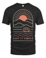Keep It Simple Retro Sunset Van Life Minimalist Graphic Tee - black t-shirt on white background