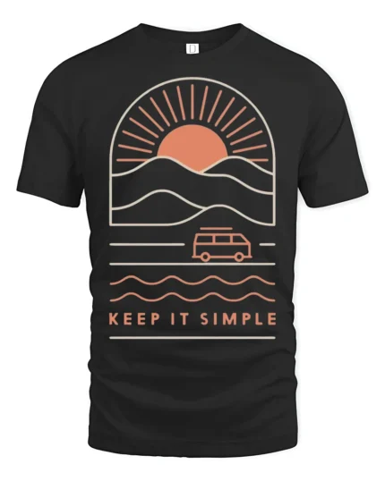 Keep It Simple Retro Sunset Van Life Minimalist Graphic Tee - black t-shirt on white background