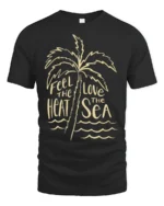 Feel The Heat Love The Sea Tropical Beach Summer Graphic Tee - black t-shirt on white background