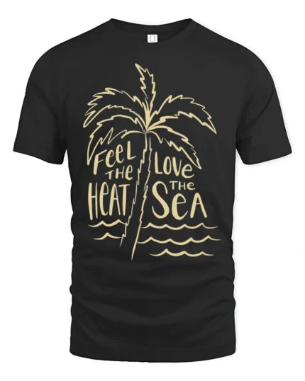 Feel The Heat Love The Sea Tropical Beach Summer Graphic Tee - black t-shirt on white background