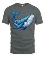 Majestic Blue Whale Ocean Marine Life Artistic Graphic Tee - gray t-shirt on white background