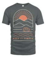 Keep It Simple Retro Sunset Van Life Minimalist Graphic Tee - gray t-shirt on white background