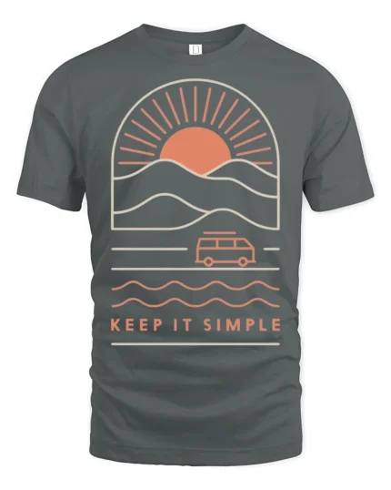 Keep It Simple Retro Sunset Van Life Minimalist Graphic Tee - gray t-shirt on white background