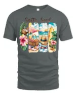 Salty Soul Tropical Beach Picnic Summer Vacation Graphic Tee - gray t-shirt on white background