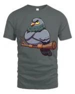 Grumpy Pigeon Funny Attitude Cartoon Bird Graphic Tee - gray t-shirt on white background