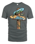 Nature Direction Sign Adventure Beach Mountain Graphic Tee - gray t-shirt on white background