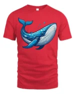 Majestic Blue Whale Ocean Marine Life Artistic Graphic Tee - red t-shirt on white background