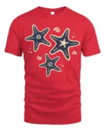 Retro Starfish Ocean Aesthetic Coastal Beach Graphic Tee - red t-shirt on white background