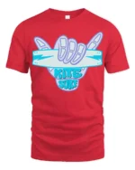 Kite Surf Shaka Hand Sign Ocean Adventure Graphic Tee - red t-shirt on white background