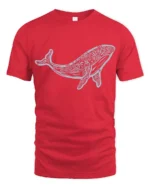 Artistic Tribal Whale Ocean Nature Inspired Graphic Tee - red t-shirt on white background