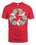 Ocean Wave Circle Symbol Surf Style Minimal Graphic Tee - red t-shirt on white background